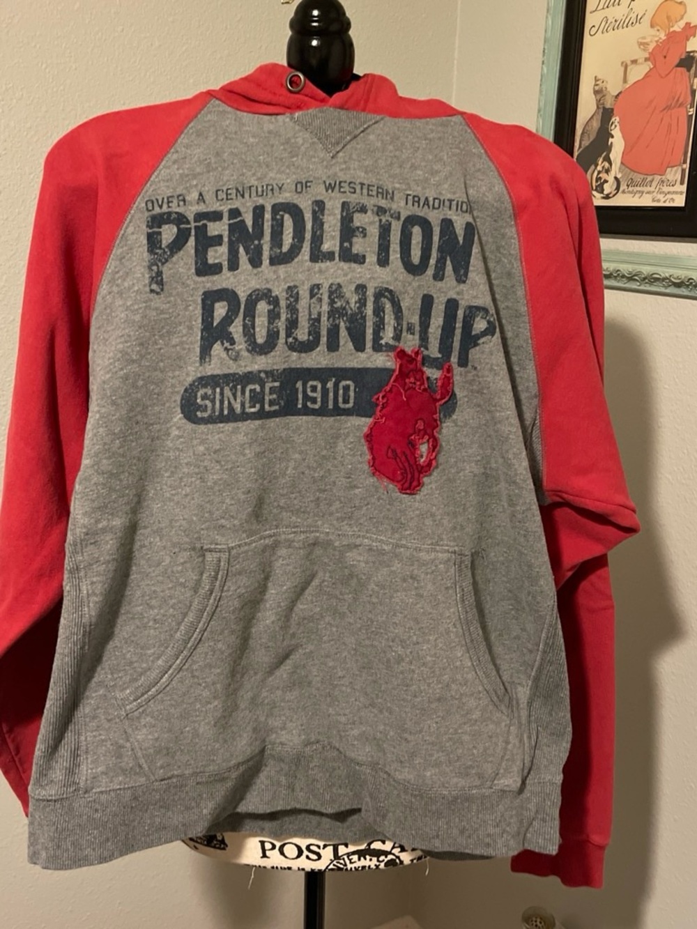 Roots Gray Body Red Sleeve Hooded Sweatshirt with Graphic